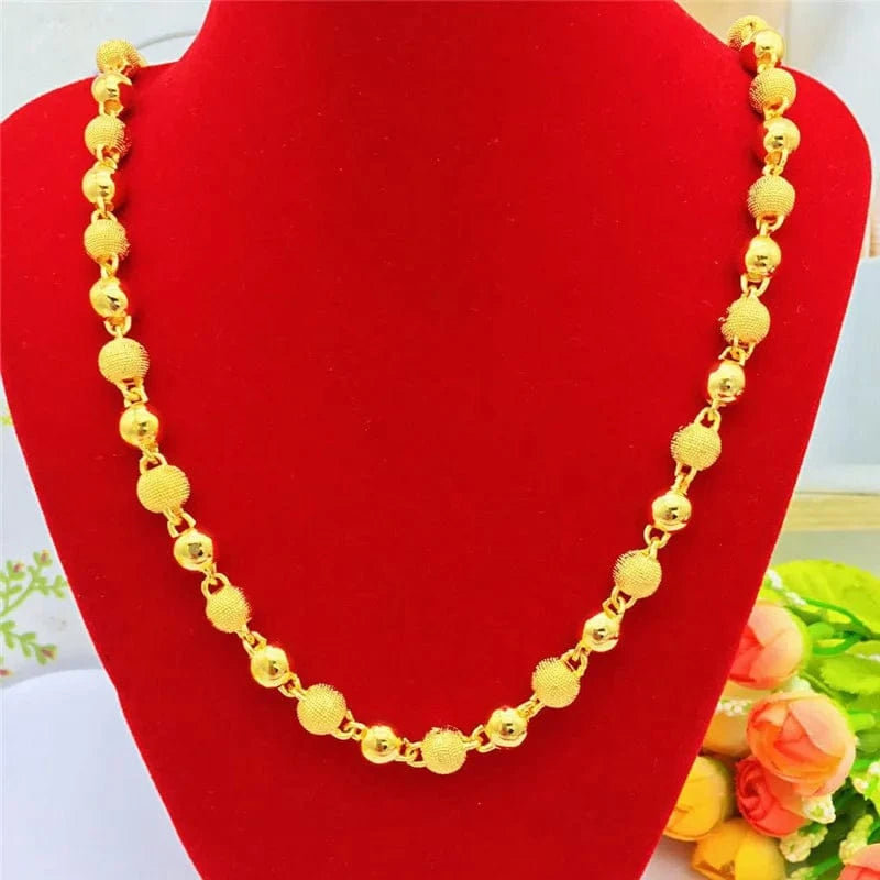 Gold Luxury 14K Gold Necklace for Men Women Thick Yellow Gold Necklace for Wedding Engagement Anniversary Beads Chain Jewelry Gifts