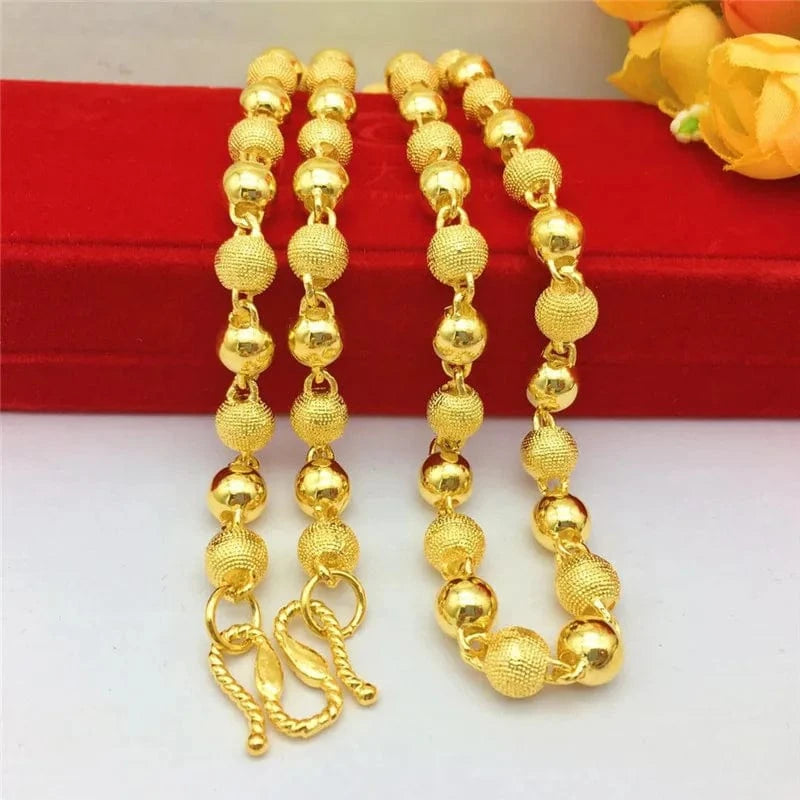 Gold Luxury 14K Gold Necklace for Men Women Thick Yellow Gold Necklace for Wedding Engagement Anniversary Beads Chain Jewelry Gifts