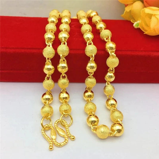 Gold Luxury 14K Gold Necklace for Men Women Thick Yellow Gold Necklace for Wedding Engagement Anniversary Beads Chain Jewelry Gifts