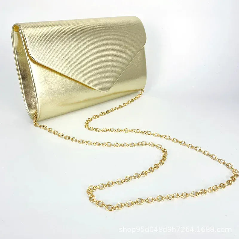 Gold Luxury Design Women's Evening Bag Ladies Day Clutch Envelope Handbag Daily Clutch Wedding Party Bling Gold Chain Crossbody Bags