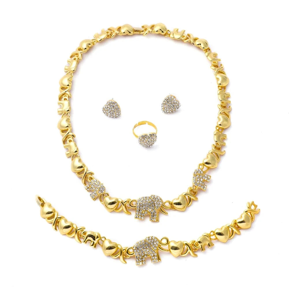 Gold Mix Style Hot sell 24k gold women kids jewelry sets, elephant hearts xoxo necklace set jewelry