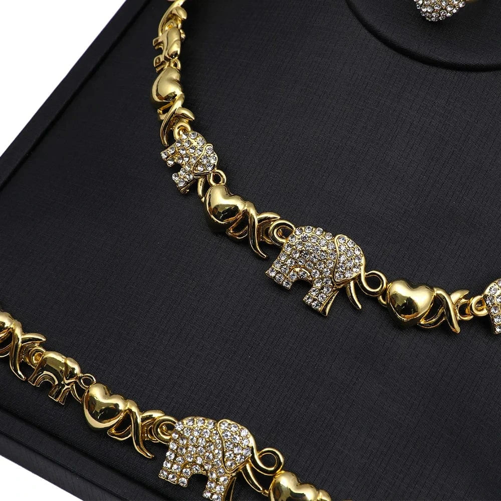 Gold Mix Style Hot sell 24k gold women kids jewelry sets, elephant hearts xoxo necklace set jewelry