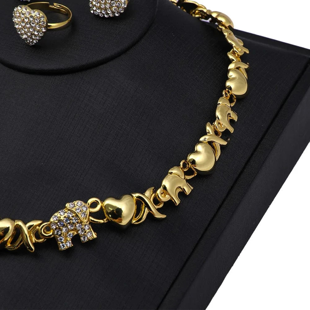 Gold Mix Style Hot sell 24k gold women kids jewelry sets, elephant hearts xoxo necklace set jewelry