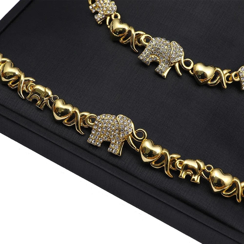 Gold Mix Style Hot sell 24k gold women kids jewelry sets, elephant hearts xoxo necklace set jewelry