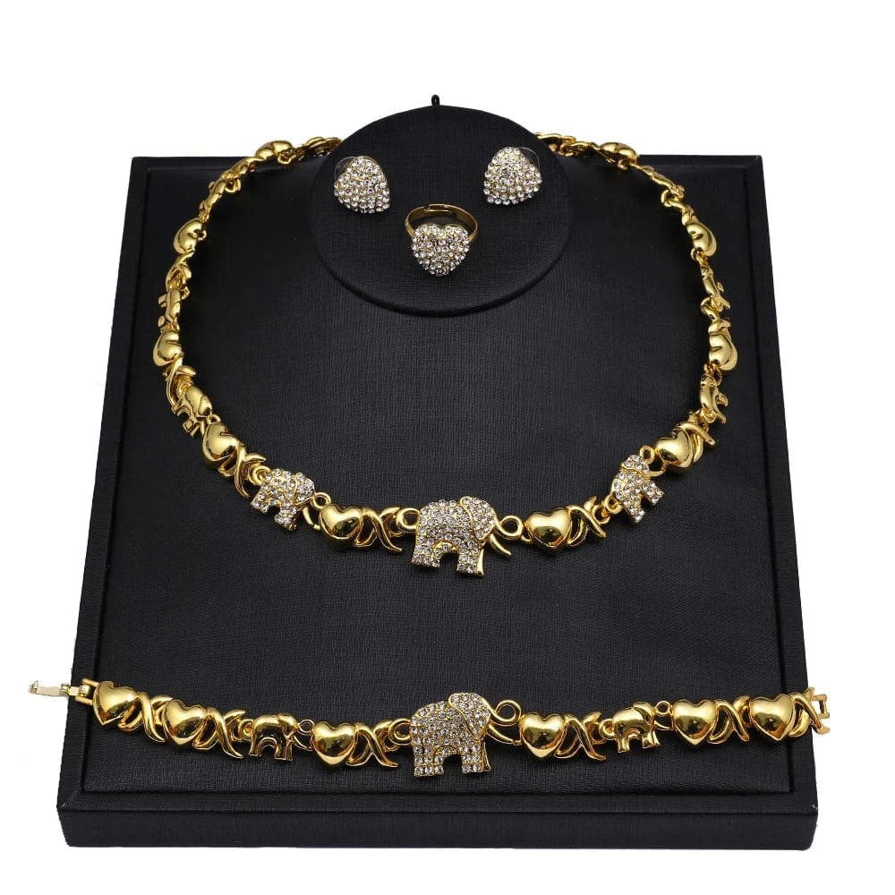 Gold Mix Style Hot sell 24k gold women kids jewelry sets, elephant hearts xoxo necklace set jewelry