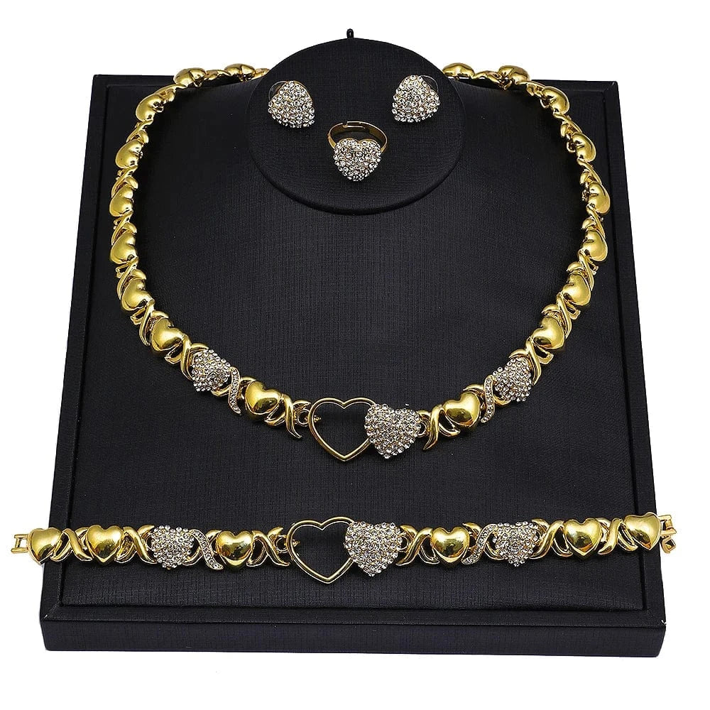 Gold Mix Style Hot sell 24k gold women kids jewelry sets, elephant hearts xoxo necklace set jewelry