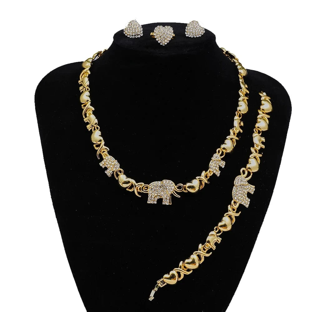 Gold Mix Style Hot sell 24k gold women kids jewelry sets, elephant hearts xoxo necklace set jewelry