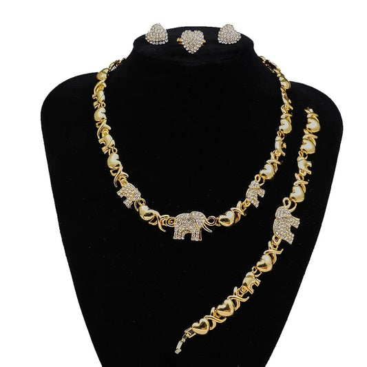 Gold Mix Style Hot sell 24k gold women kids jewelry sets, elephant hearts xoxo necklace set jewelry