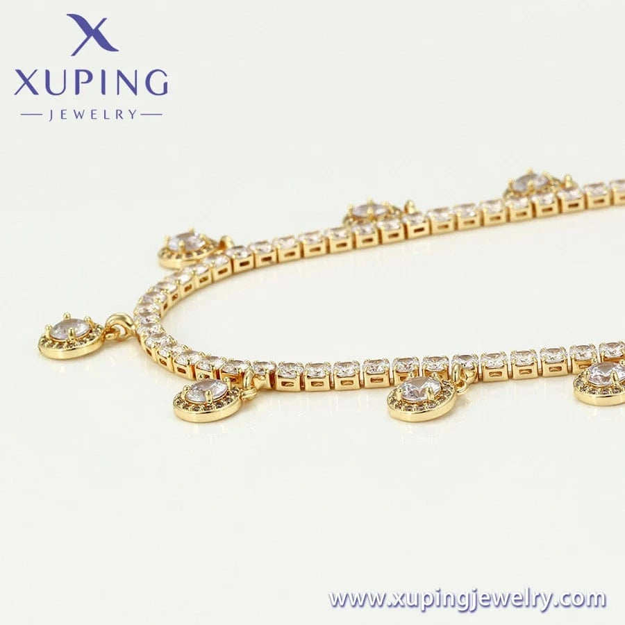 Gold necklace-01384 xuping 14k Brass Golden Cubic Zirconia Long  chain necklace for Women Girls