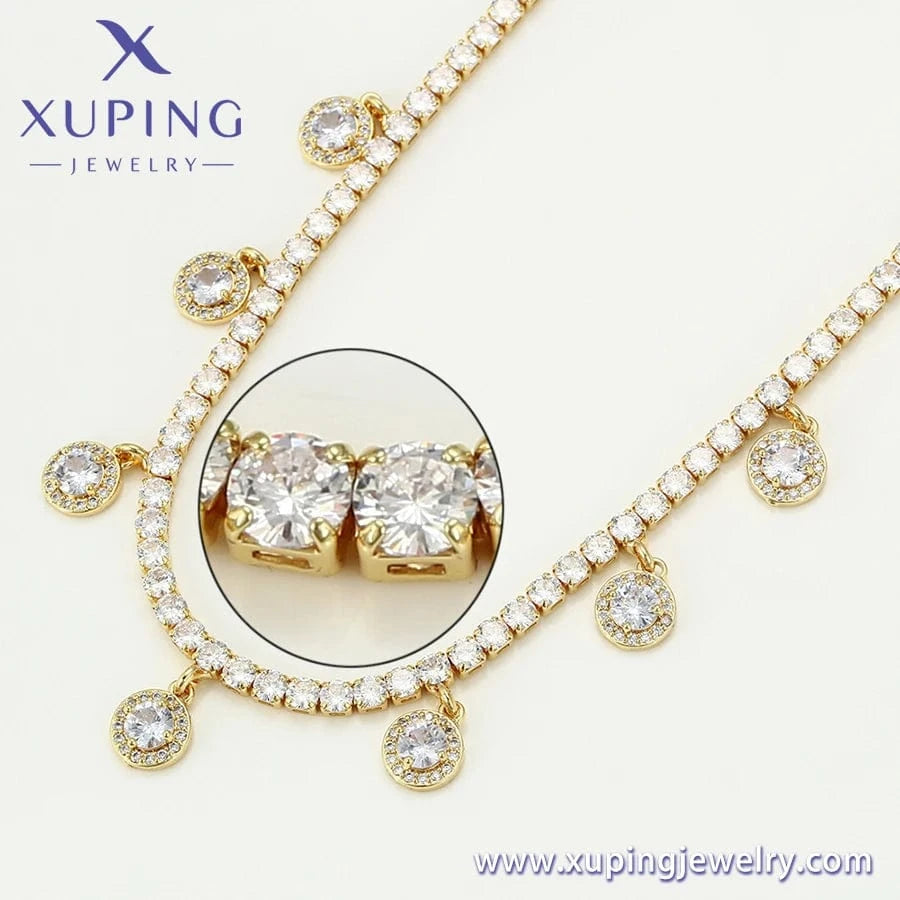 Gold necklace-01384 xuping 14k Brass Golden Cubic Zirconia Long  chain necklace for Women Girls