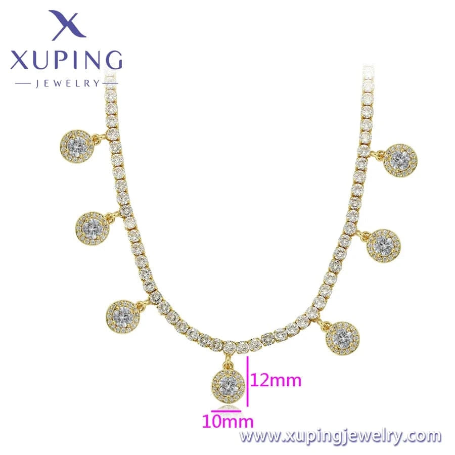 Gold necklace-01384 xuping 14k Brass Golden Cubic Zirconia Long  chain necklace for Women Girls