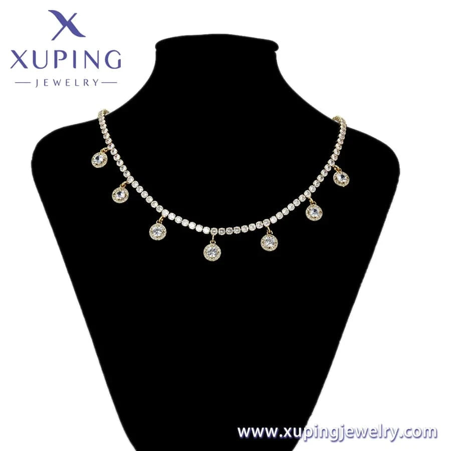 Gold necklace-01384 xuping 14k Brass Golden Cubic Zirconia Long  chain necklace for Women Girls