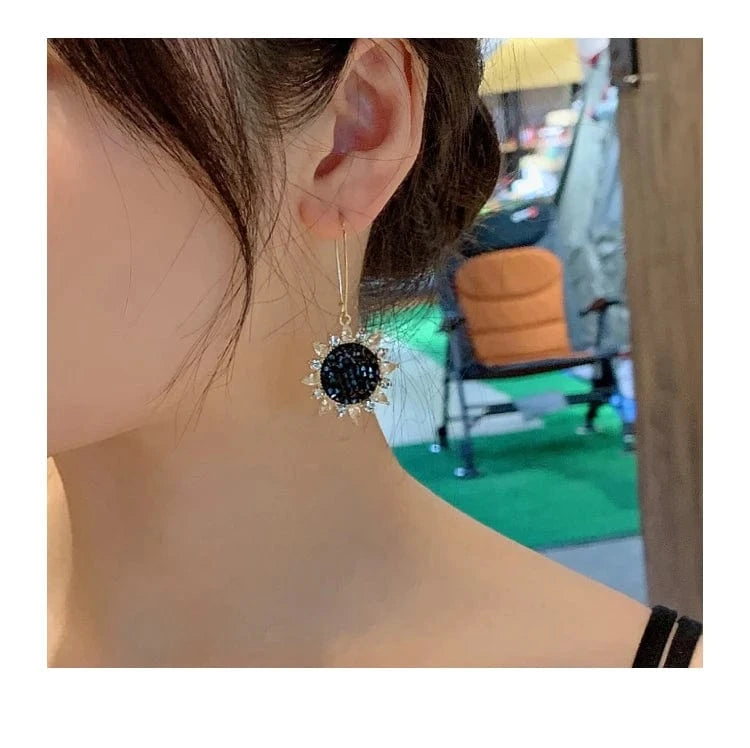 Gold New Fashion Brand Jewelry rhinestone Sunflower Dangle Earrings for Women crystal Gift flower Earrings