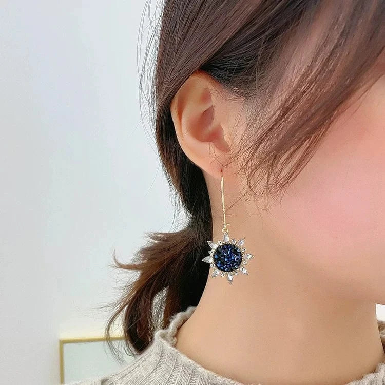 Gold New Fashion Brand Jewelry rhinestone Sunflower Dangle Earrings for Women crystal Gift flower Earrings