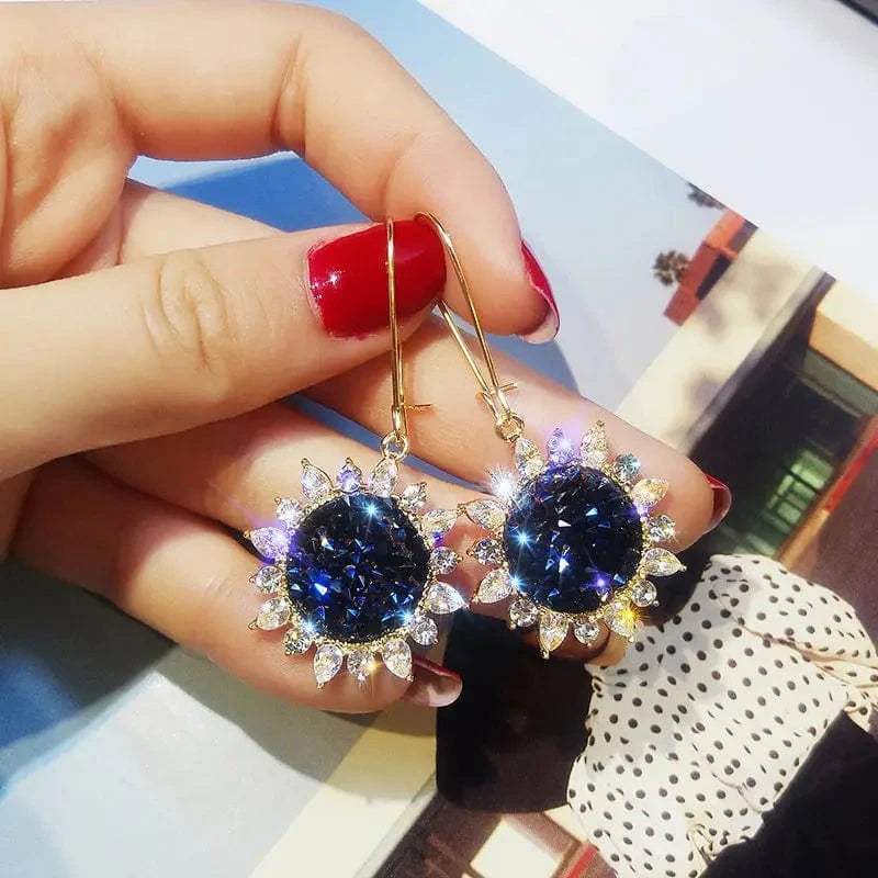 Gold New Fashion Brand Jewelry rhinestone Sunflower Dangle Earrings for Women crystal Gift flower Earrings