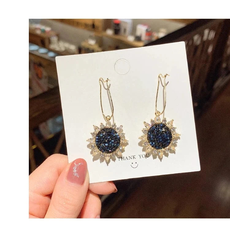 Gold New Fashion Brand Jewelry rhinestone Sunflower Dangle Earrings for Women crystal Gift flower Earrings