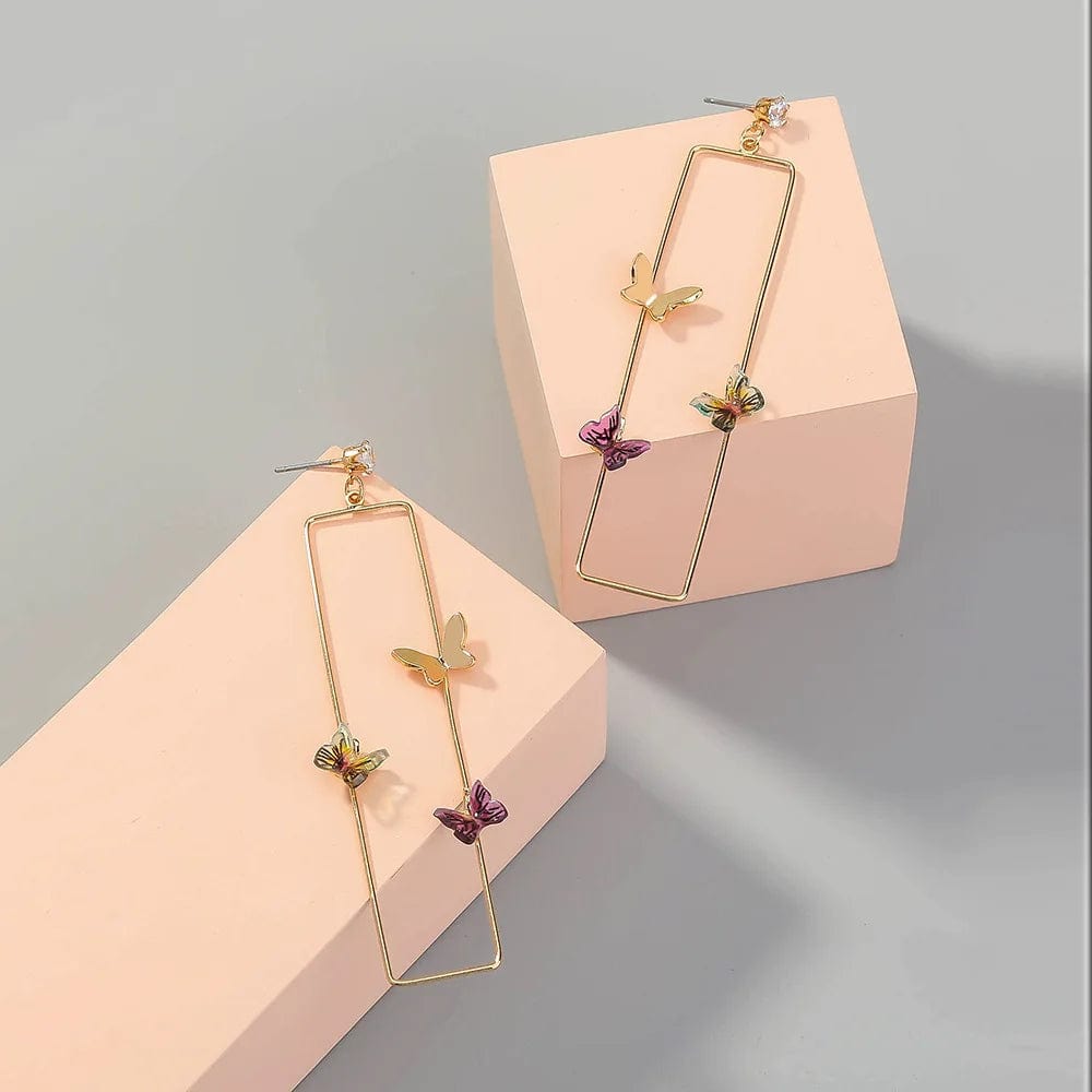 Gold New statement Geometric Shape Multicolor butterfly earrings diamond gold plated Aretes Drop Earrings fashion jewelry
