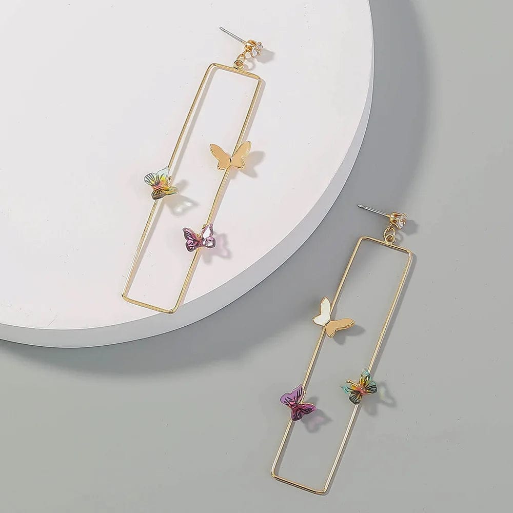 Gold New statement Geometric Shape Multicolor butterfly earrings diamond gold plated Aretes Drop Earrings fashion jewelry