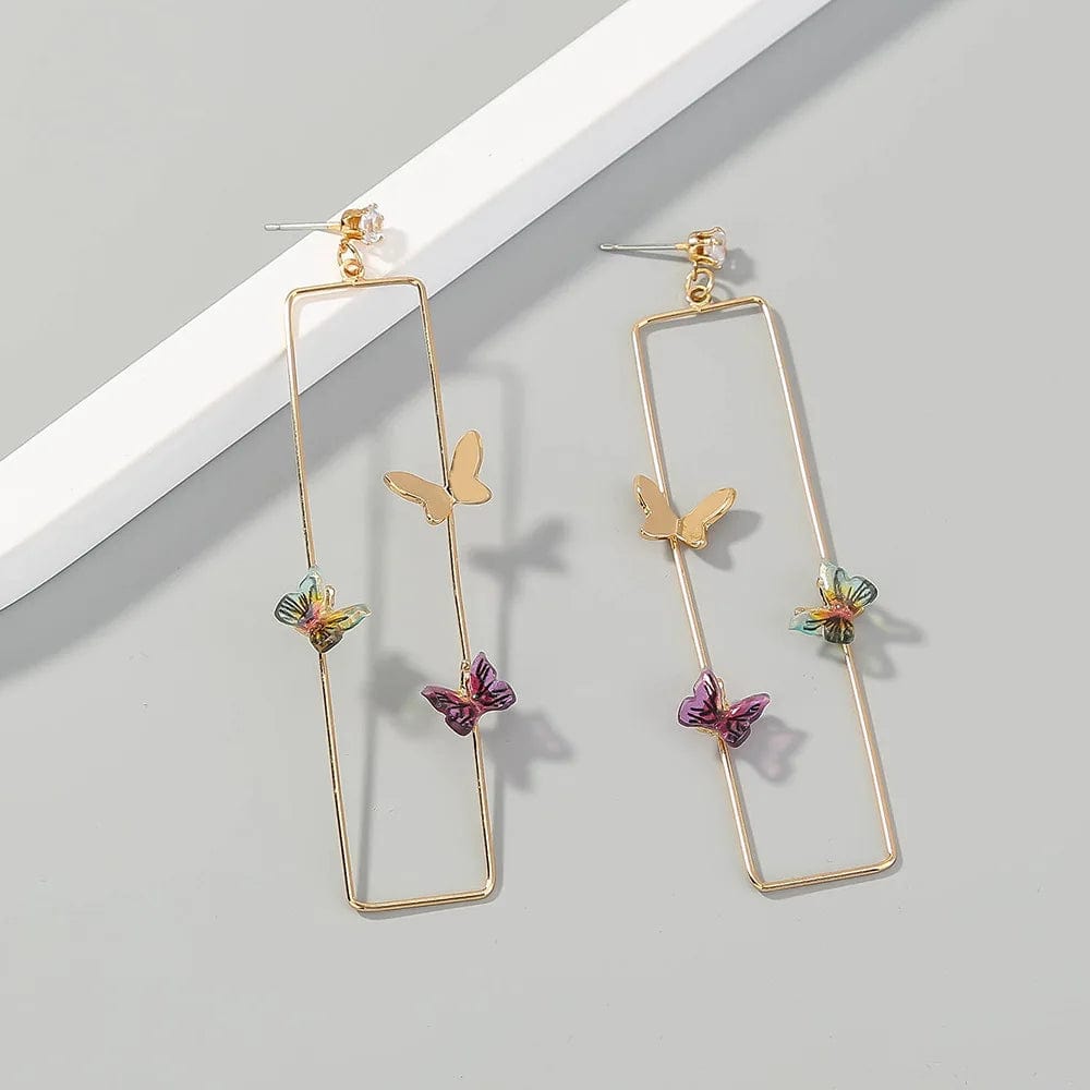 Gold New statement Geometric Shape Multicolor butterfly earrings diamond gold plated Aretes Drop Earrings fashion jewelry
