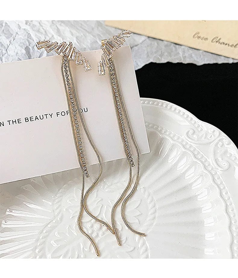 Gold New temperament long crystal zircon tassel earrings female super fairy net celebrity earrings