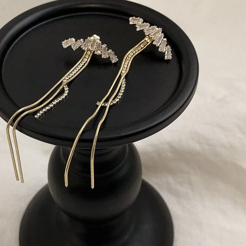 Gold New temperament long crystal zircon tassel earrings female super fairy net celebrity earrings