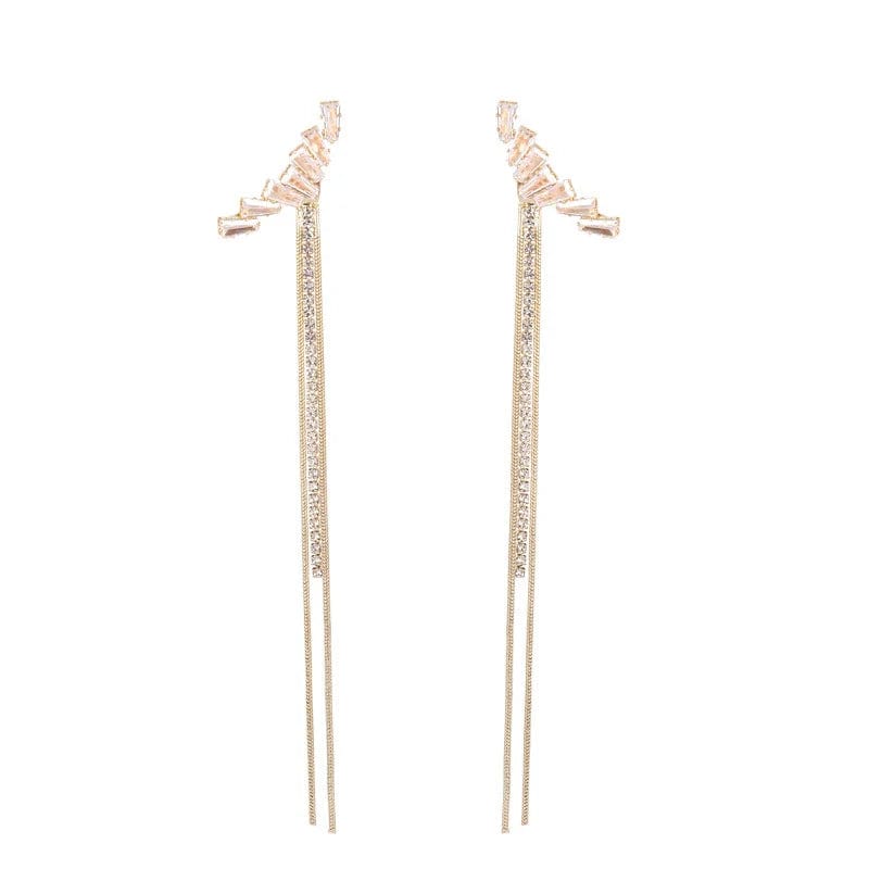 Gold New temperament long crystal zircon tassel earrings female super fairy net celebrity earrings
