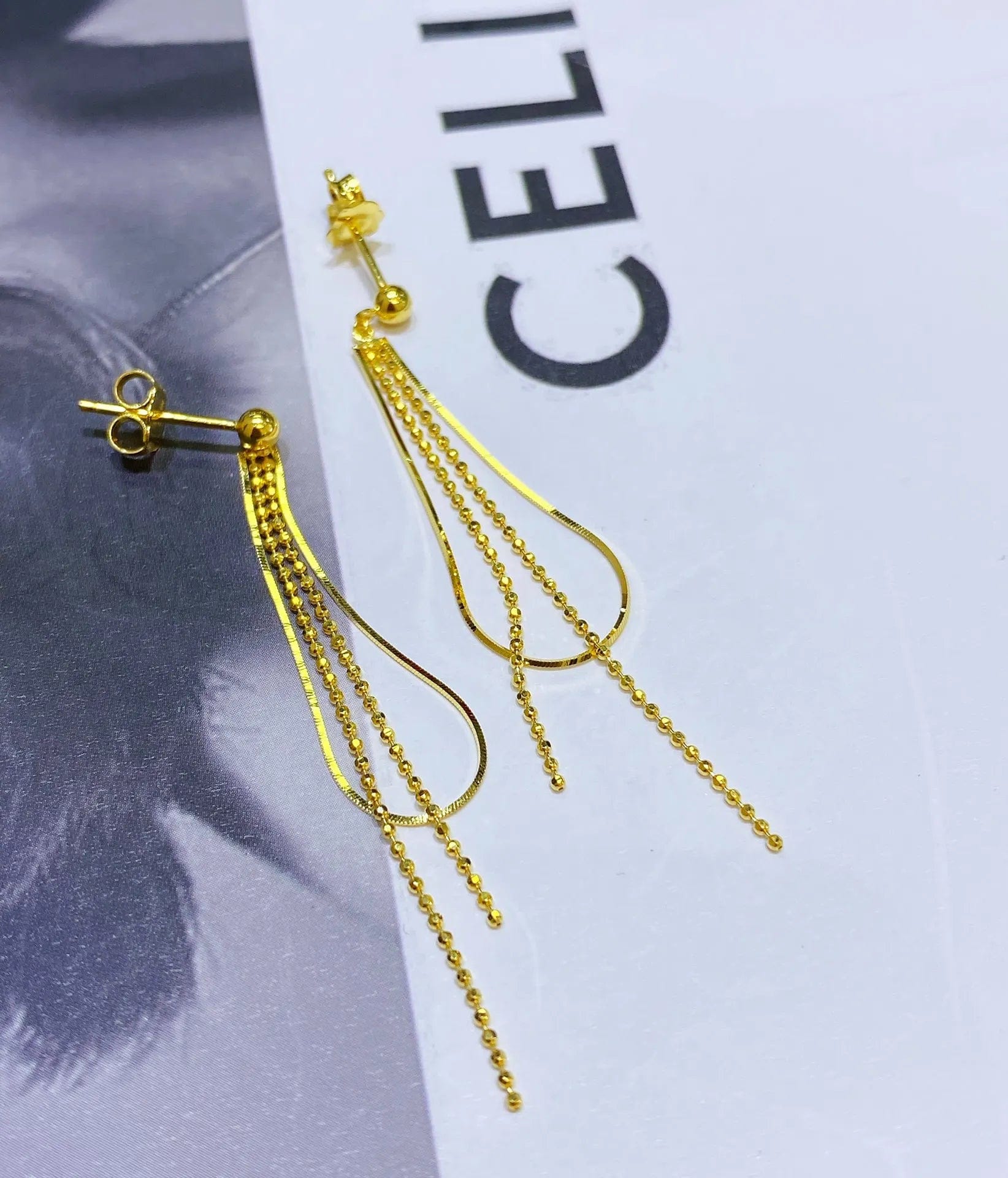 Gold NINE'S High Quality Drop Shipping Woman 18K Solid Real Gold Drop Dangle Earrings Dubai 18k Gold Jewelry Tassels Earrings