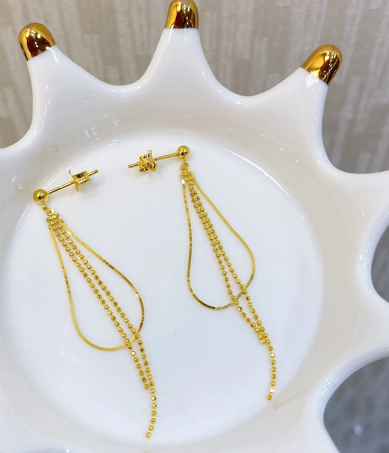 Gold NINE'S High Quality Drop Shipping Woman 18K Solid Real Gold Drop Dangle Earrings Dubai 18k Gold Jewelry Tassels Earrings