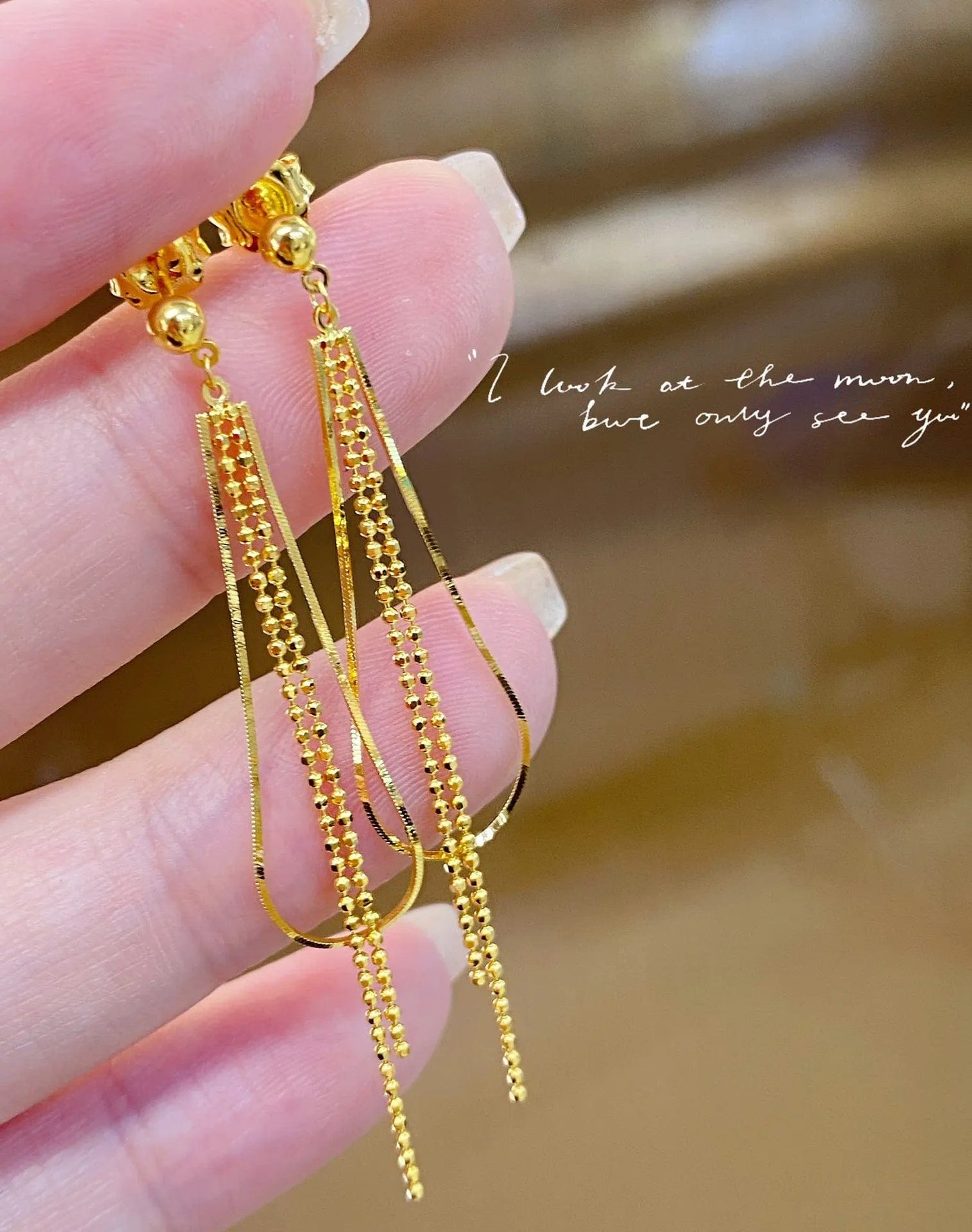 Gold NINE'S High Quality Drop Shipping Woman 18K Solid Real Gold Drop Dangle Earrings Dubai 18k Gold Jewelry Tassels Earrings