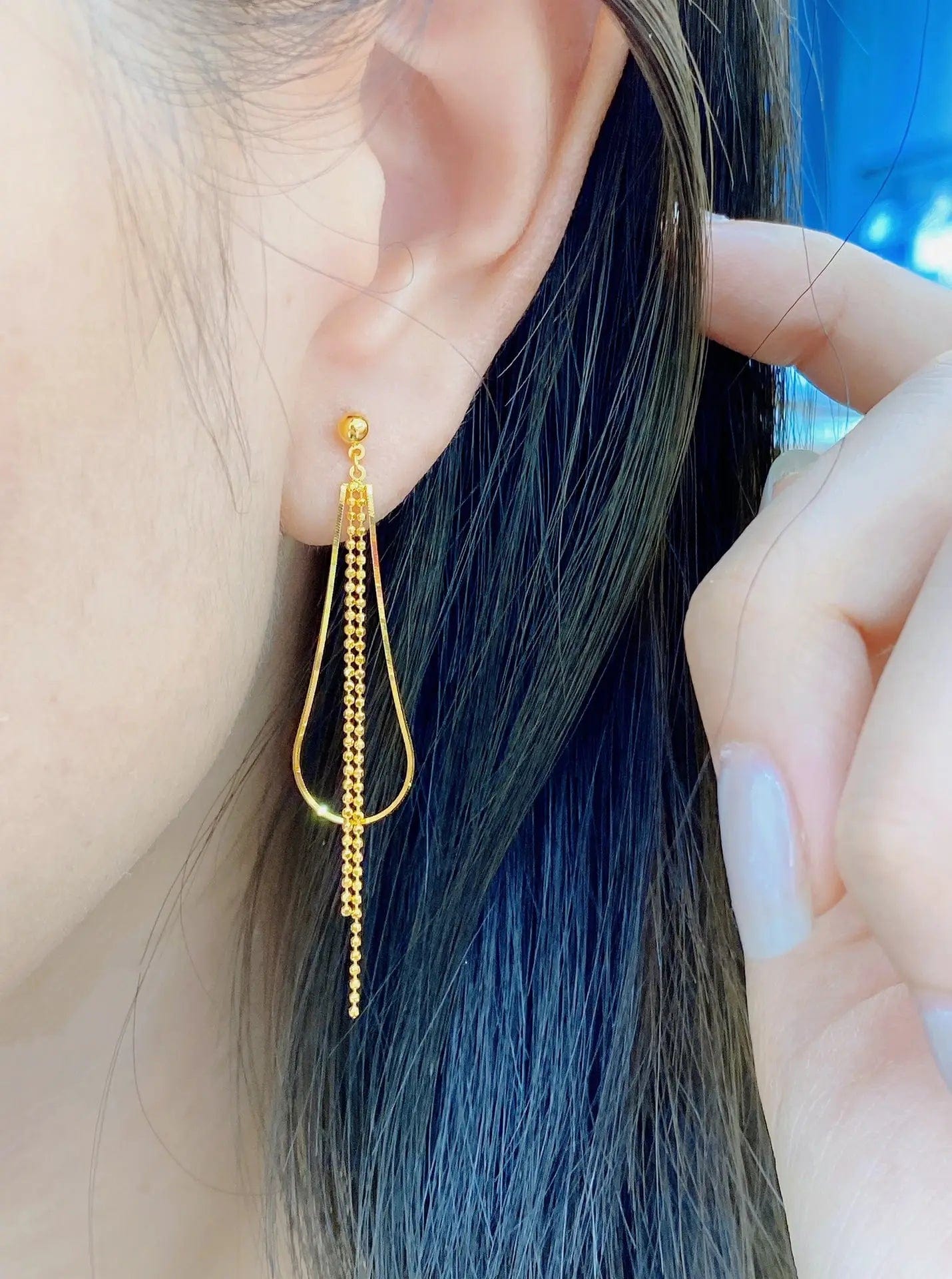 Gold NINE'S High Quality Drop Shipping Woman 18K Solid Real Gold Drop Dangle Earrings Dubai 18k Gold Jewelry Tassels Earrings