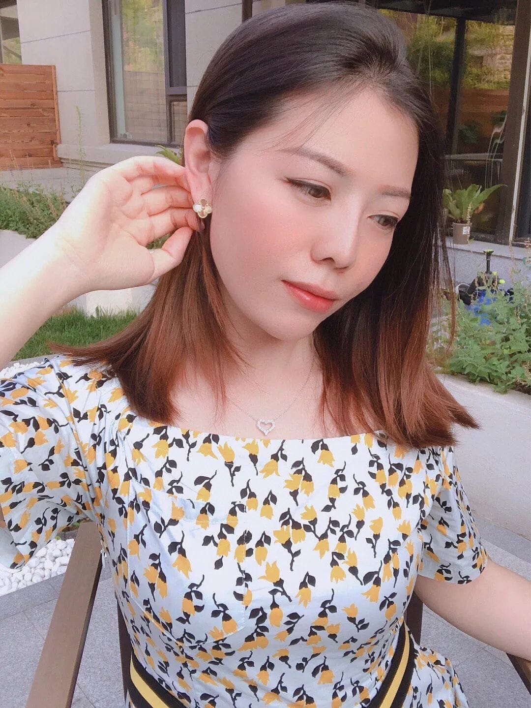 Gold NINE'S Luxury Fashion Clover Solid Pure Real 18K Gold Earrings Jewelry Women Ladies Female Bridal Engagement Wedding Earring