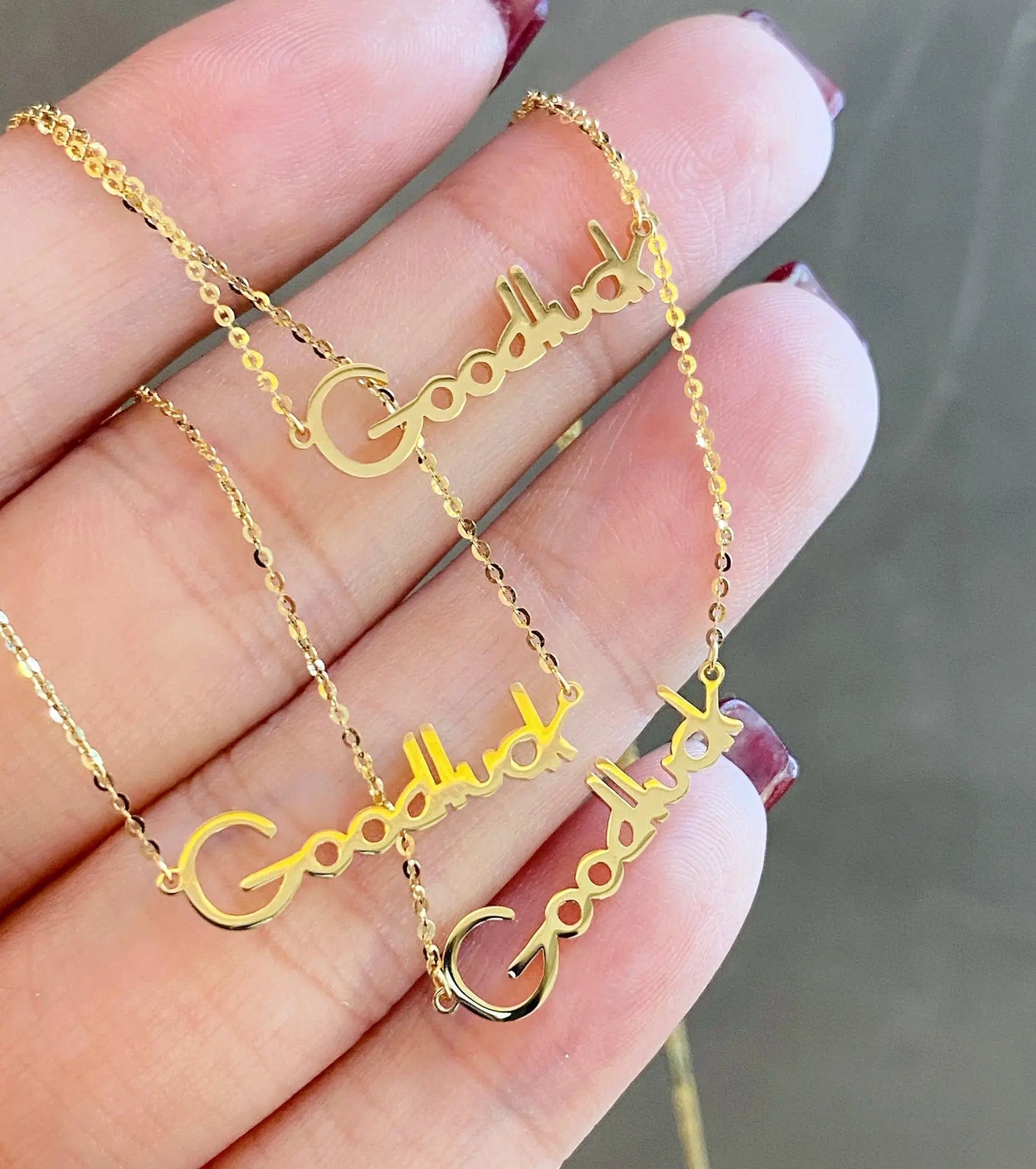 Gold NINE'S Trendy Good Luck Name Necklace Personalized 18K Real Gold Necklace Jewelry Solid Gold 18K Custom Name Necklace Wholesale