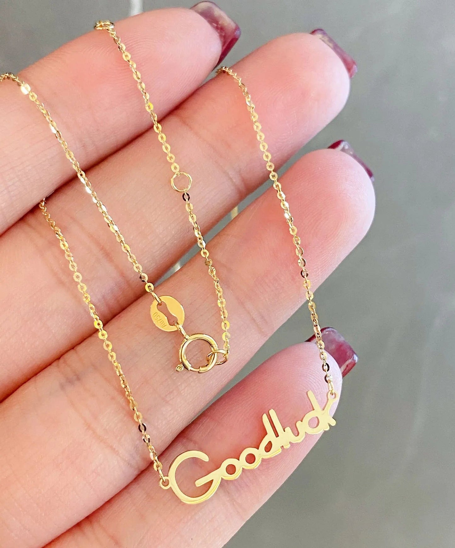 Gold NINE'S Trendy Good Luck Name Necklace Personalized 18K Real Gold Necklace Jewelry Solid Gold 18K Custom Name Necklace Wholesale