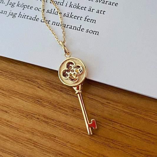 Gold NINE'S Women 18K Real Gold Necklace Jewelry Unique 18K Gold Key Shape Pendant 18K Solid Gold Key Necklace