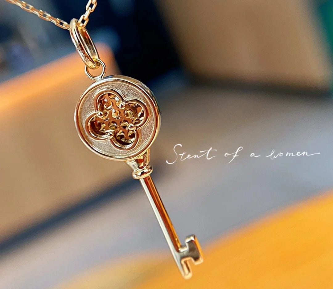 Gold NINE'S Women 18K Real Gold Necklace Jewelry Unique 18K Gold Key Shape Pendant 18K Solid Gold Key Necklace