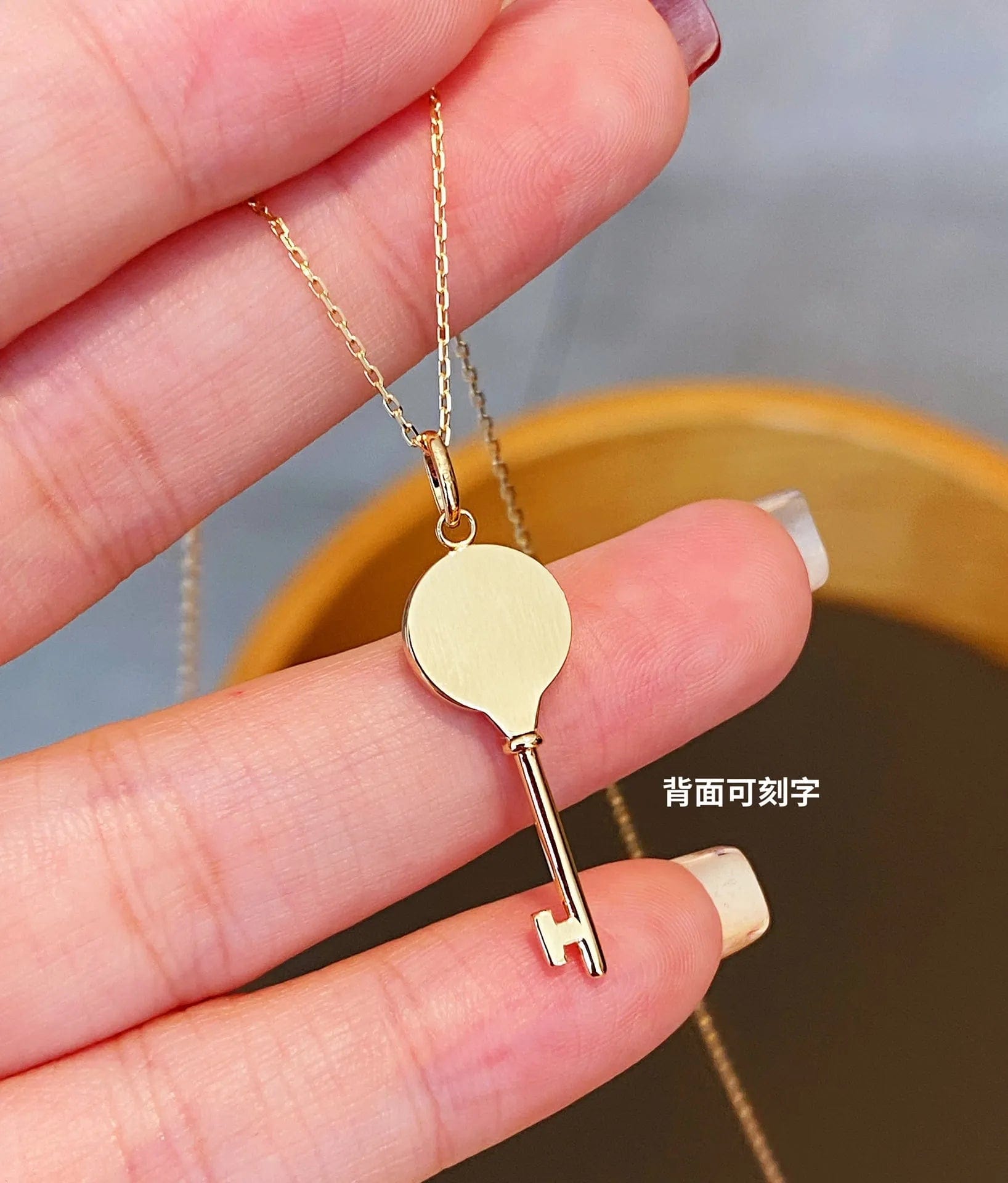 Gold NINE'S Women 18K Real Gold Necklace Jewelry Unique 18K Gold Key Shape Pendant 18K Solid Gold Key Necklace