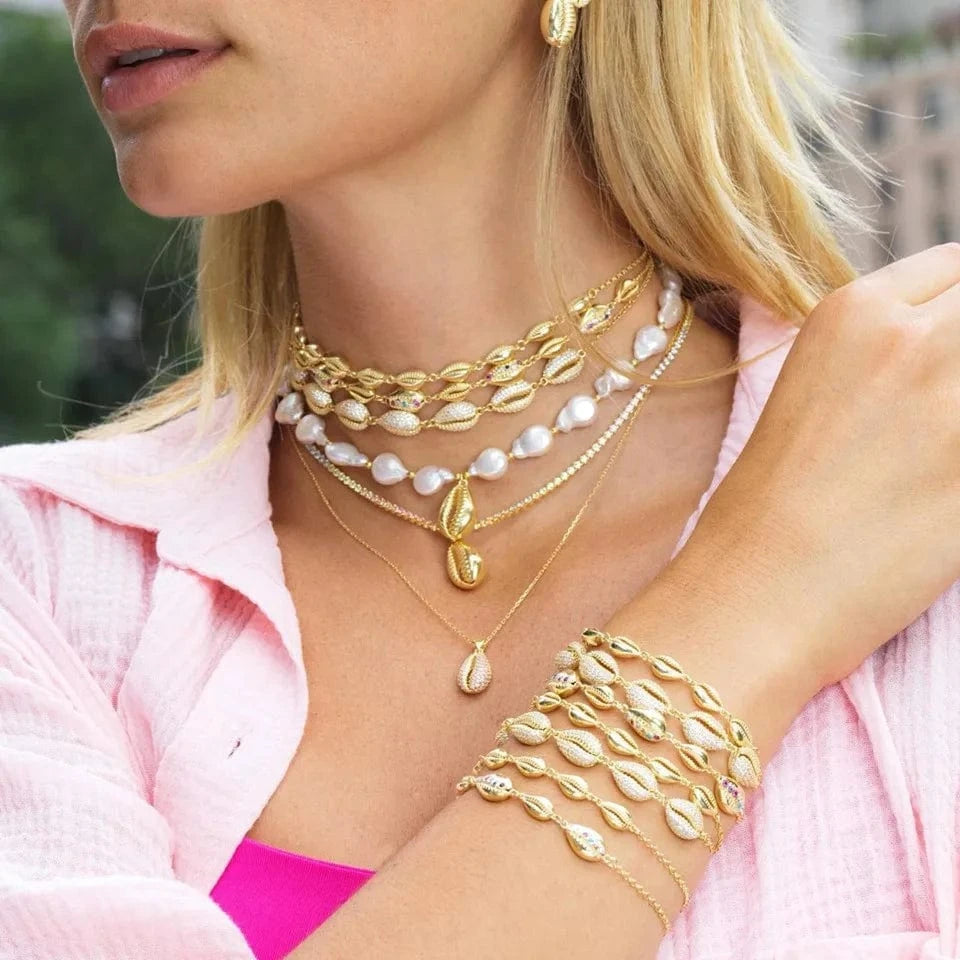 Gold Plated Fashion Women Jewelry 5A CZ Colorful Enamel 2023 Summer Beach Hot Sea Shell Necklace