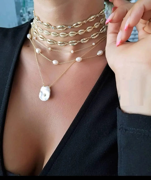 Gold Plated Fashion Women Jewelry 5A CZ Colorful Enamel 2023 Summer Beach Hot Sea Shell Necklace