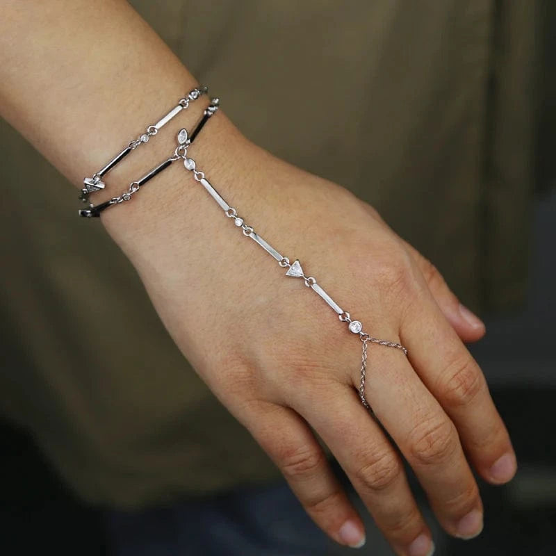 Gold Plated Fashion Women Jewelry Geometric Bar CZ Charm Double Wrist Hand Chain Bracelet For Women