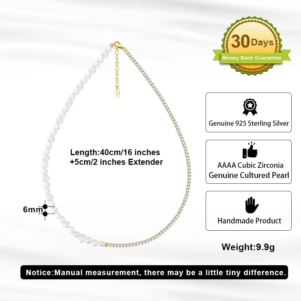 Gold Plated GPN27 Rinntin Daitny Chunky Half Barque Pearl Half Silver Tennis Chain Choker Necklace 14k Gold Plated Pearl Necklace For Women