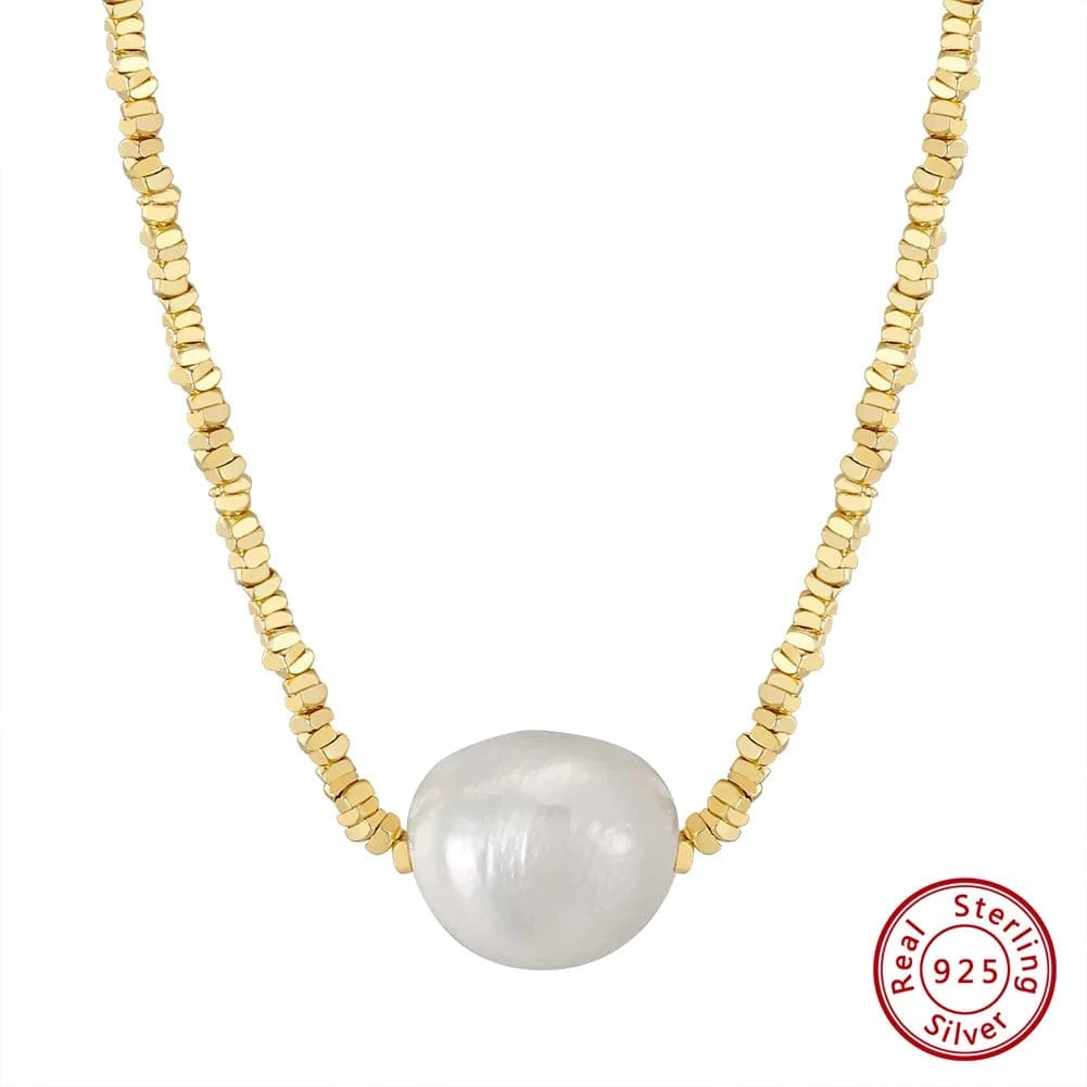 Gold Plated GPN36 Rinntin Silver Nugget Chain 14k Gold Plated Cultured Freshwater Pearl Choker Necklace Jewelry For Women