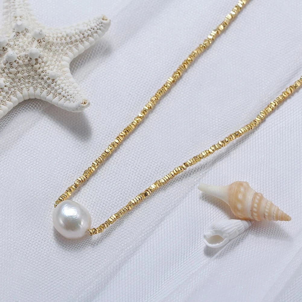Gold Plated GPN36 Rinntin Silver Nugget Chain 14k Gold Plated Cultured Freshwater Pearl Choker Necklace Jewelry For Women