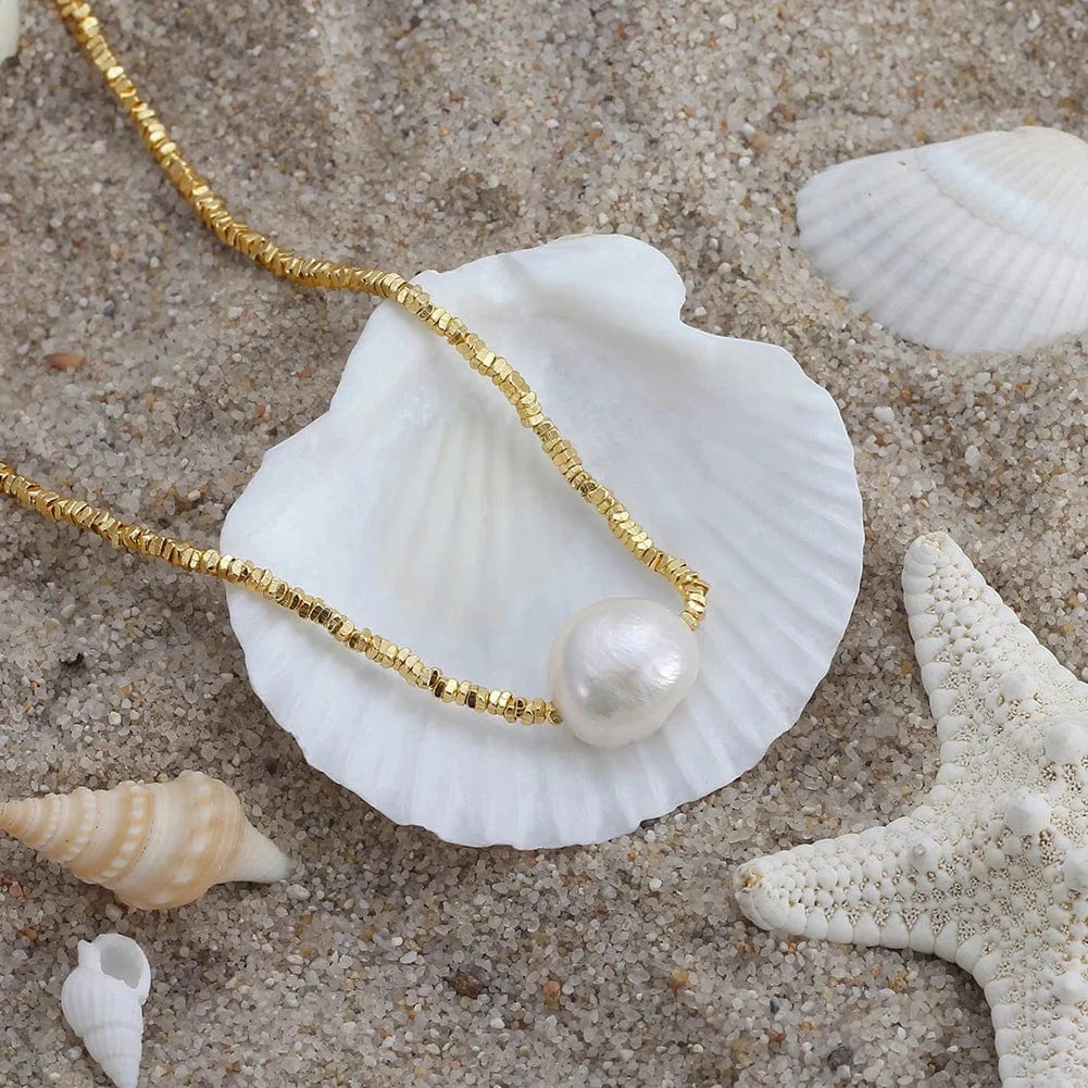 Gold Plated GPN36 Rinntin Silver Nugget Chain 14k Gold Plated Cultured Freshwater Pearl Choker Necklace Jewelry For Women