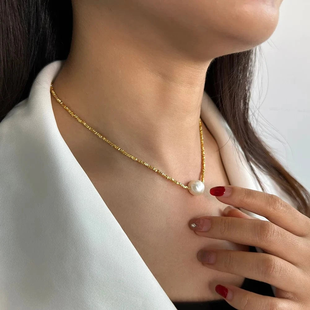Gold Plated GPN36 Rinntin Silver Nugget Chain 14k Gold Plated Cultured Freshwater Pearl Choker Necklace Jewelry For Women