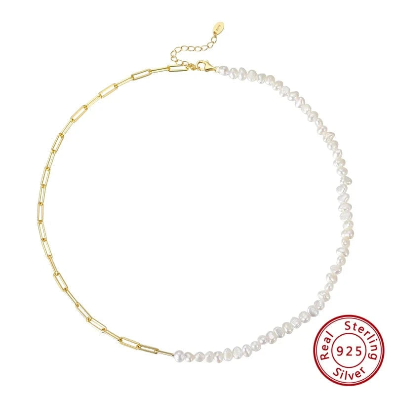 Gold Plated RINNTIN GPN13 Pearl Necklace Jewelry Half Silver Chain Half Baroque Freshwater Pearls Choker 14K Gold Plated Necklace for women