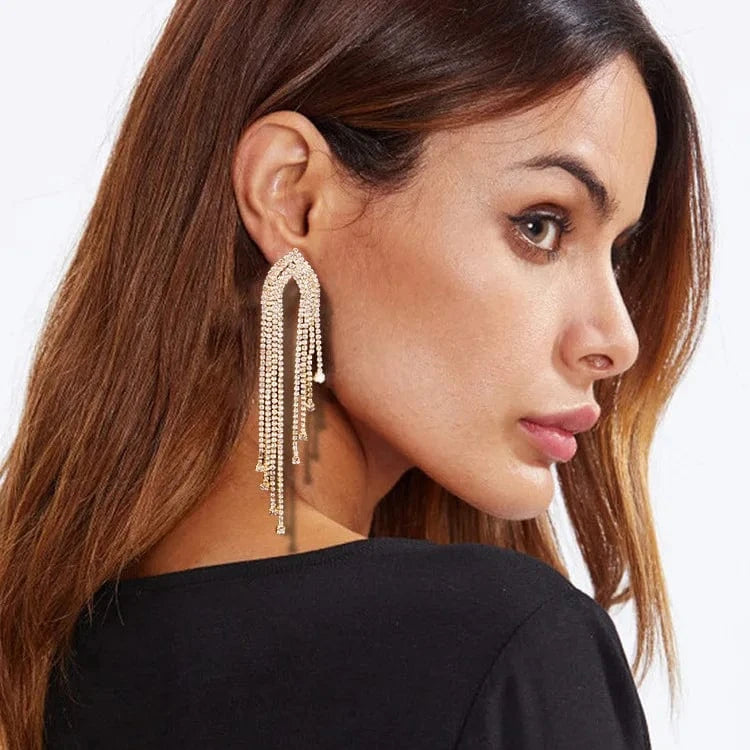 Gold Plated / T3 Colorful Tassel Earrings Statement for Women Wholesale Fashion Jewelry Rhinestone Earrings