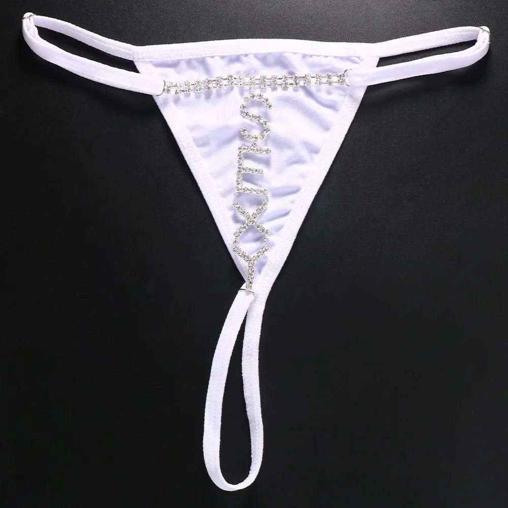 Gold Plated / White Sexy Women Beach Bikini Thong Underwear Fashion Crystal Letter SEXY Panties Body Jewelry 2022