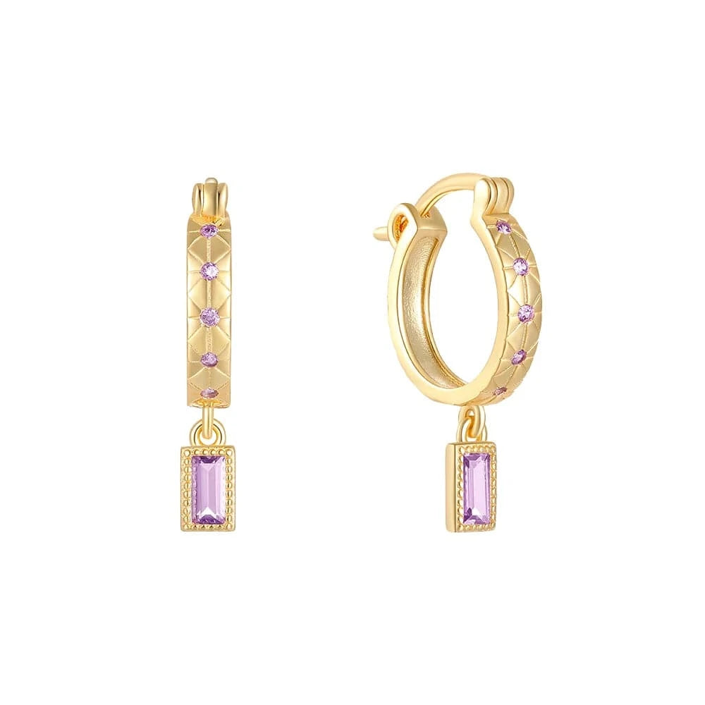 Gold Purple Wholesale Trendy Women 925 Sterling Silver 14K 18K Gold Plated Full Diamond Hoop Drop Earrings