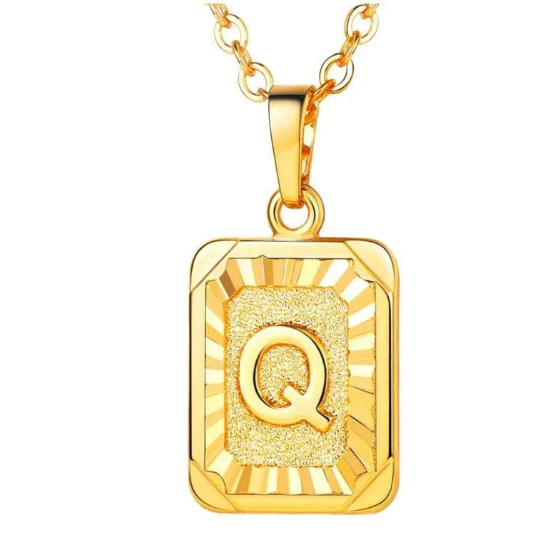 gold / Q Wholesale English Letters Charm 18k Gold Plated Stainless Steel Chain Initial Letter Alphabet Pendant Necklace Women Jewelry