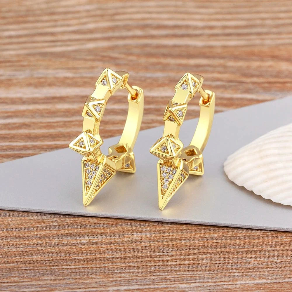 Gold QIKU Punk Triangle Taper Crystal Hoop Earrings Cubic Zirconia Geometric Design Earrings Jewelry Gift Wholesale Dropshipping
